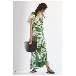 Anthropologie Hutch Palms Wrap Maxi Dress, Green And Cream, US Size L flowy